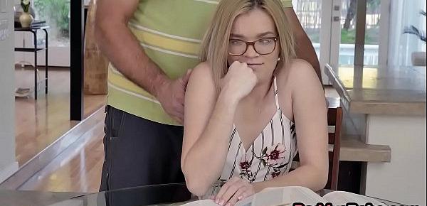 Sleazy dad massages & fucks daughter while she is studying